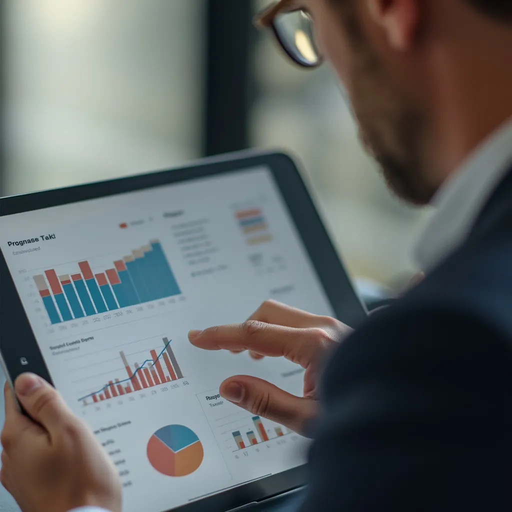 Consultor analizando datos en una tableta