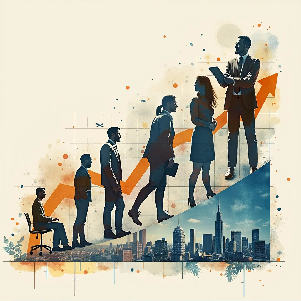 Collage de imágenes que representan la evolución y el crecimiento de la empresa de consultoría.
